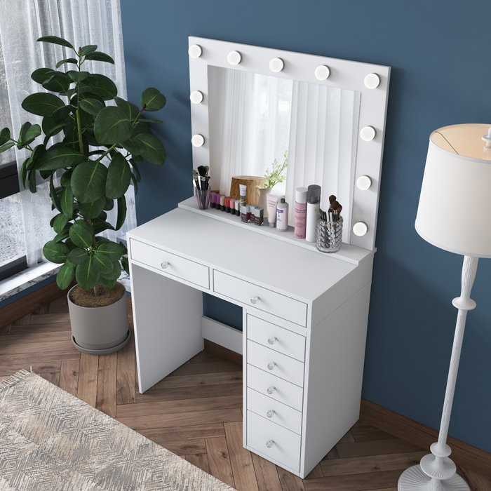 Hanah Home Mesa de Maquillaje Blanca con 11 Bombillas Hanah Home Mesa de Maquillaje Blanca con 11 Bombillas